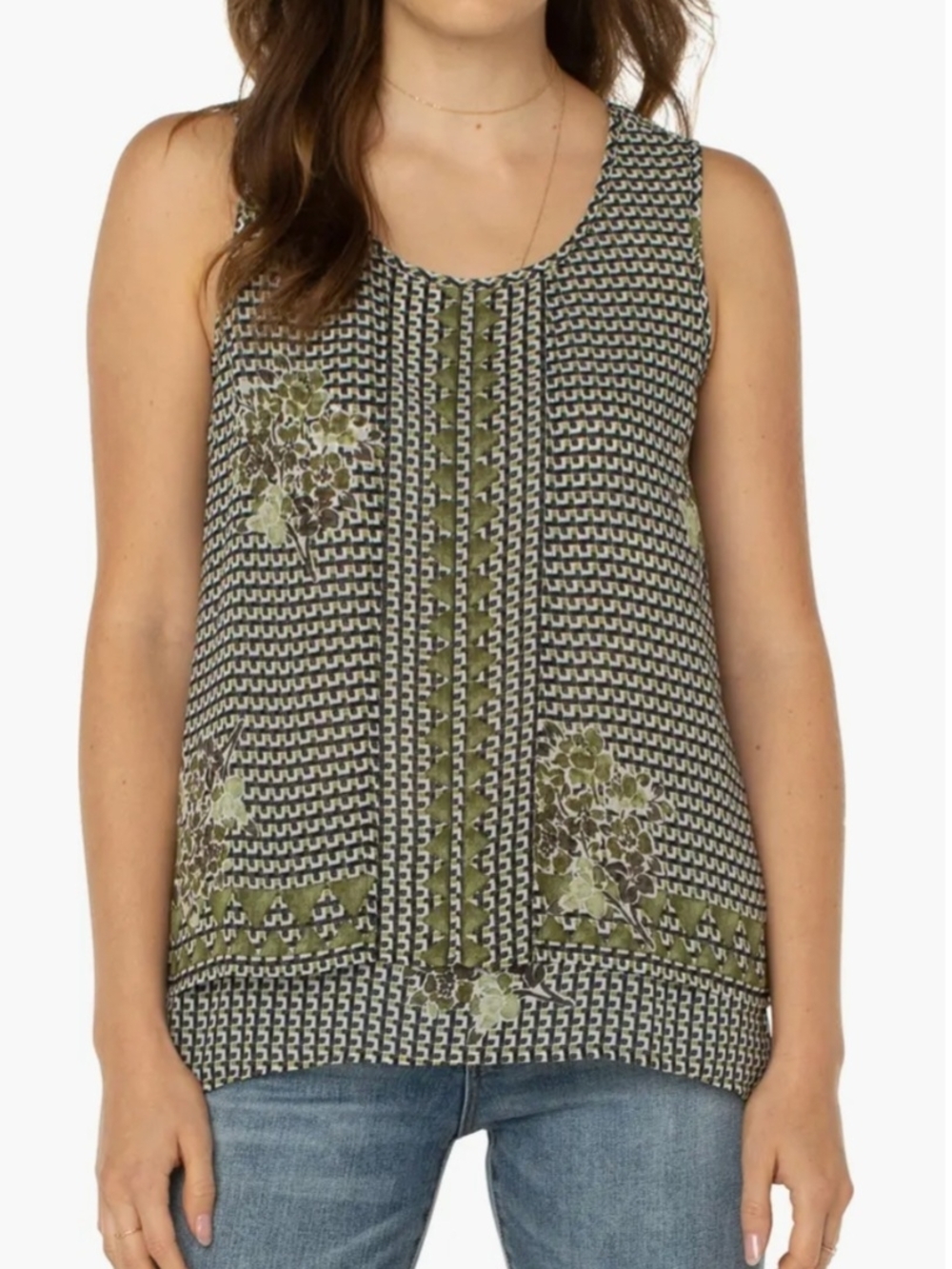 NWT Liverpool Sleeveless Green Floral Top Size XS Bohemian Summer 80s Feminine - Picture 2 of 8